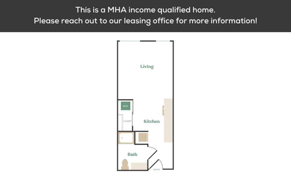  Studio - MHA - Studio floorplan layout with 1 bath and 448 to 485 square feet. (2)