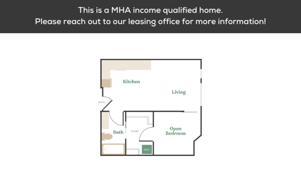  Open 1x1 - MHA - 1 bedroom floorplan layout with 1 bathroom and 576 - 656 square feet (2
)