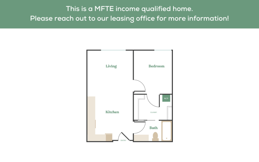 1x1 – MFTE - 1 bedroom floorplan layout with 1 bathroom and 520 - 1096 square feet (2
)