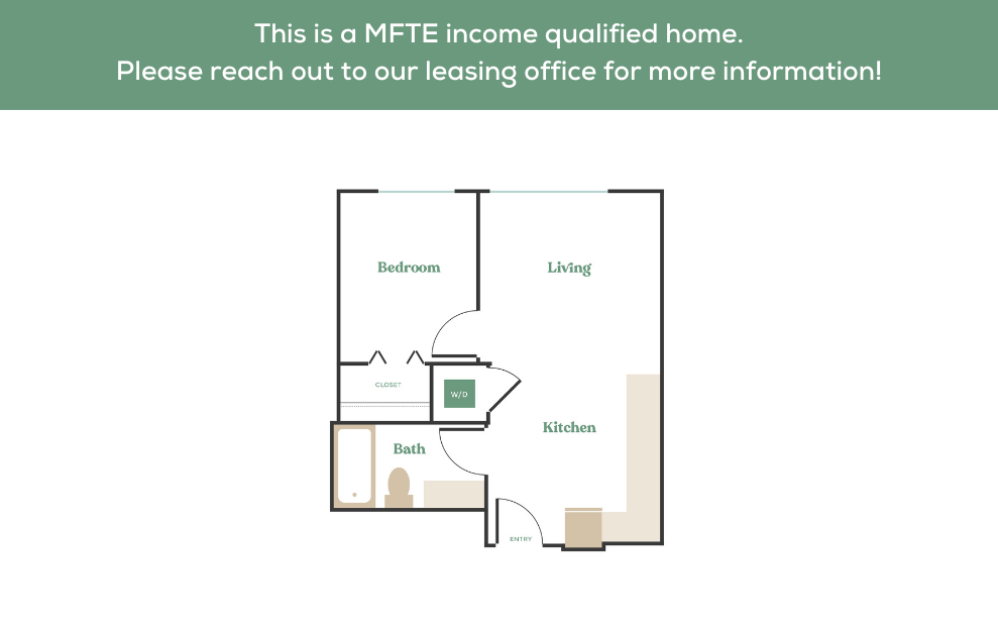 1x1 – MFTE - 1 bedroom floorplan layout with 1 bathroom and 520 - 1096 square feet (3
)