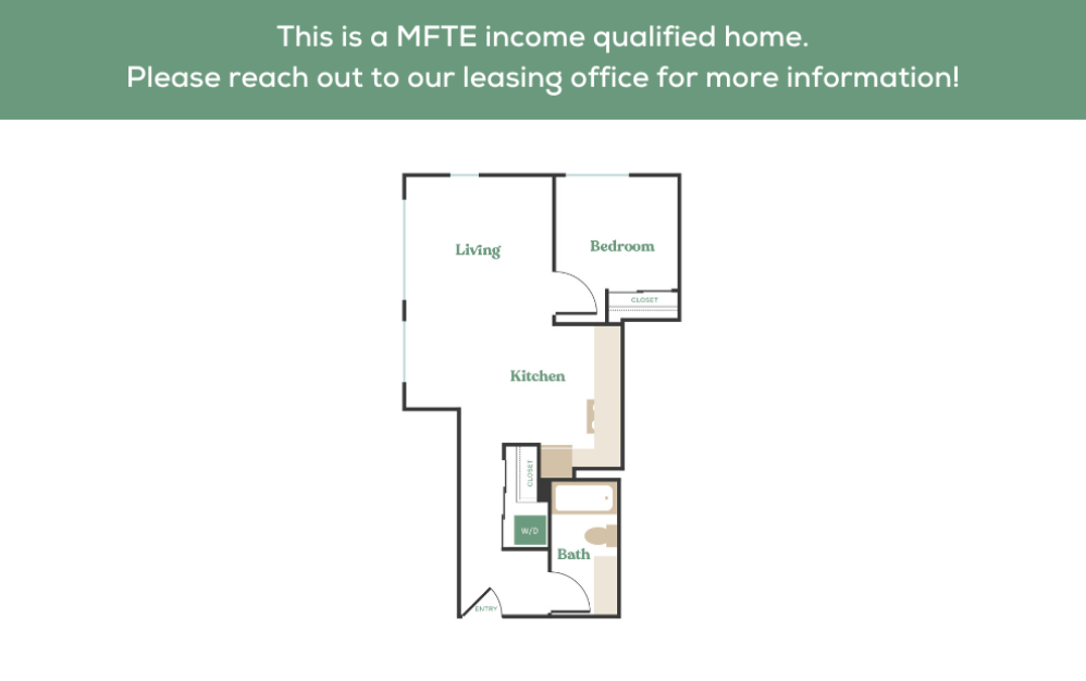 1x1 – MFTE - 1 bedroom floorplan layout with 1 bathroom and 520 - 1096 square feet (5
)