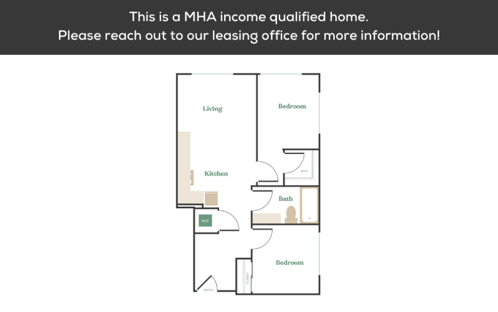 2x2 – MHA - 2 bedroom floorplan layout with 2 bathrooms and 900 - 1013 square feet (1
)