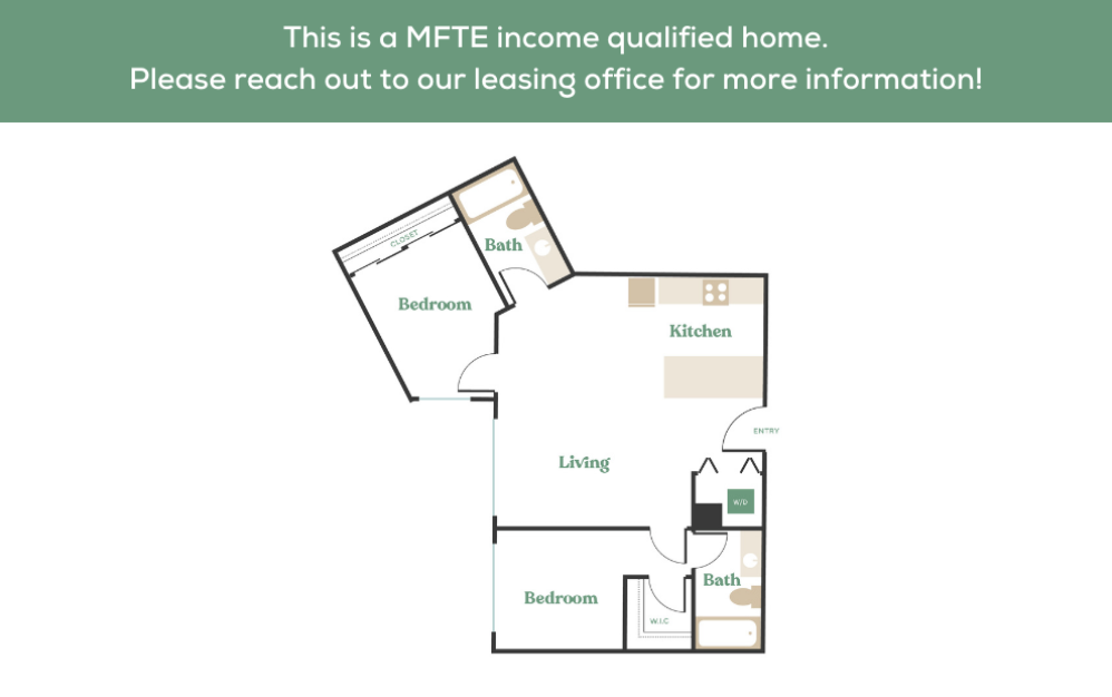 2x2 – MFTE - 2 bedroom floorplan layout with 2 bathrooms and 774 - 1107 square feet (6
)