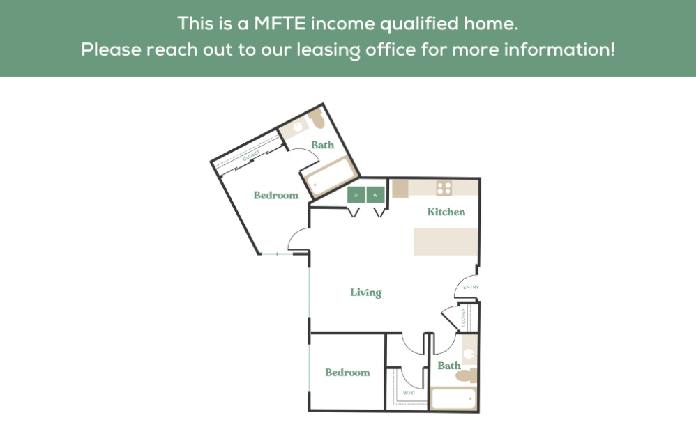 2x2 – MFTE - 2 bedroom floorplan layout with 2 bathrooms and 774 - 1107 square feet (7
)