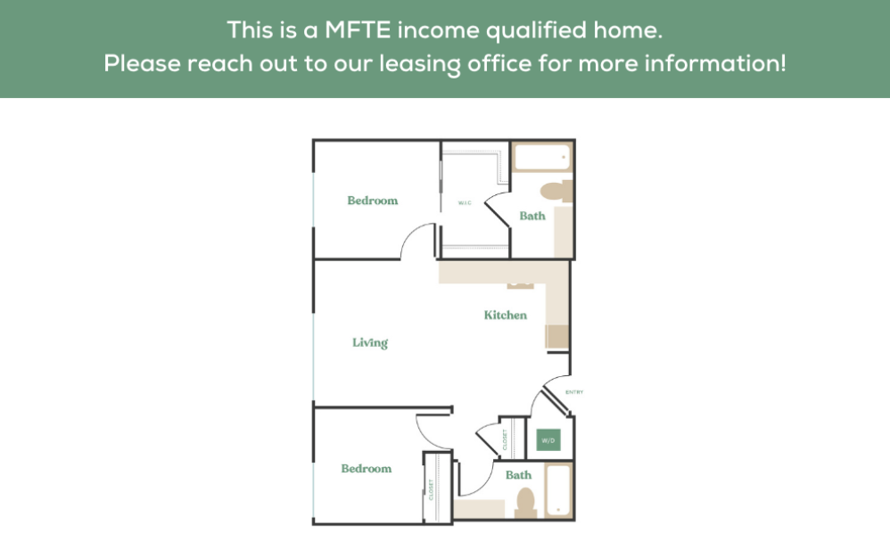 2x2 – MFTE - 2 bedroom floorplan layout with 2 bathrooms and 774 - 1107 square feet (1
)