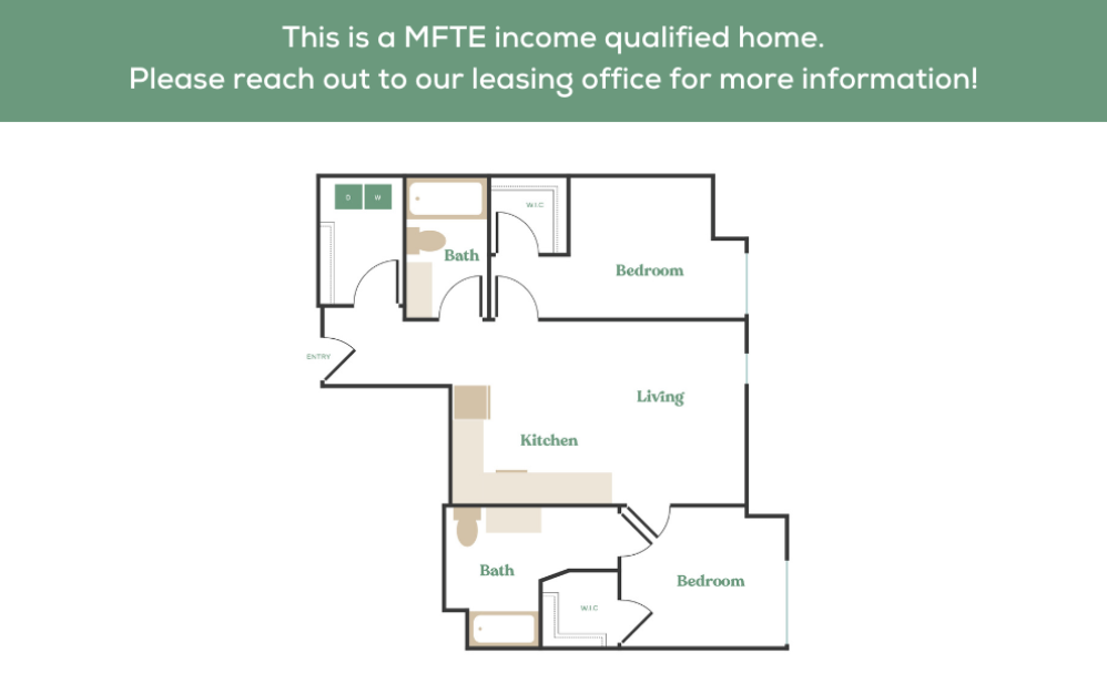 2x2 – MFTE - 2 bedroom floorplan layout with 2 bathrooms and 774 - 1107 square feet (4
)