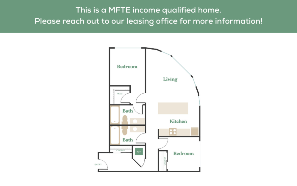 2x2 – MFTE - 2 bedroom floorplan layout with 2 bathrooms and 774 - 1107 square feet (5
)