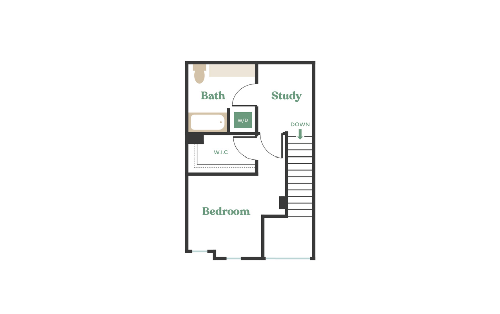 TH 9 - 1 bedroom floorplan layout with 1.5 bath and 1009 square feet. (Floor 2)